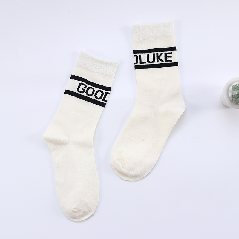 GOODLUKE Winter Socks Tide Letters Tube Socks Stockings Ins Cotton Socks for Skateboarding 